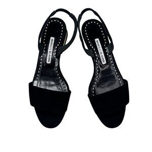 Manolo Blahnik Paclessa Black Suede Slingback Sandals Size 6 NWT